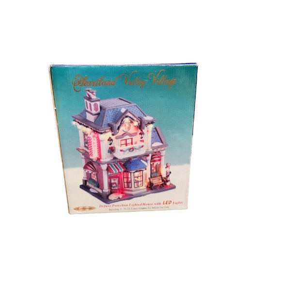 Heartland Valley Village Hand Painted Deluxe Porcelain Lighted Barber Shop BOX - Picture 1 of 14